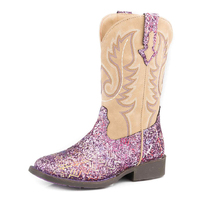 Roper Childrens Southwest Glitter Western Boots (18225361) Purple Glitter/Tan
