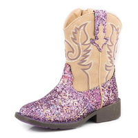 Roper Toddlers Southwest Glitter Western Boots (17225361) Purple Glitter/Tan