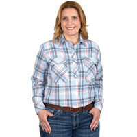 Just Country Womens Jahna Flannel Half Button Shirt (50505241) Plaid Blue