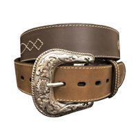 Roper Mens 1 1/2" Bridle Leather Western Stitch Design Belt (9536500) Brown