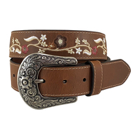 Roper Womens 1 1/2" Floral Embroidered Genuine Leather Belt (9651300) Tan