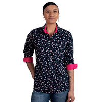 Just Country Womens Georgie Half Button Print Shirt (WWLS2419) Navy Primose