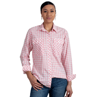 Just Country Womens Abbey Full Button Print Shirt (WWLS2404) Flamingo Pink Check