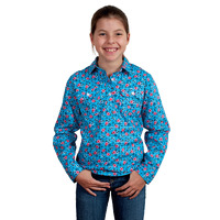 Just Country Girls Harper Half Button Print Shirt (GWLS2408) Blue Lattice