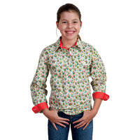 Just Country Girls Harper Half Button Print Shirt (GWLS2411) Cream Cactus