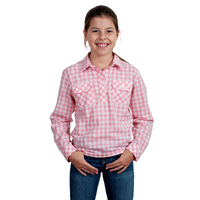 Just Country Girls Harper Half Button Print Shirt (GWLS2404) Flamingo Pink Check