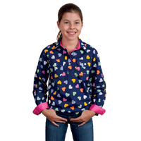 Just Country Girls Harper Half Button Print Shirt (GWLS2426) Navy Hearts
