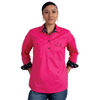Just Country Womens Jahna Trim Half Button Shirt (WWLS2418) Hot Pink/Navy Primrose