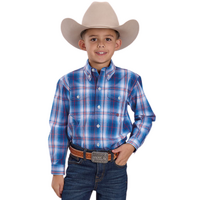 Roper Boys Amarillo Collection L/S Shirt (30378015) Plaid Blue [SD]