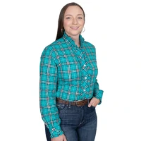 Just Country Womens Abbey Frills Full Button L/S Print Shirt (WWLS2549) Peacock Green Lurex Plaid