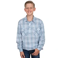 Just Country Boys Brayden Half Button L/S Print Shirt (BWLS2528) Light Blue Plaid