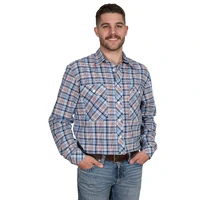 Just Country Mens Austin Full Button L/S Print Shirt (MWLS2534) Blue/Navy/Orange Plaid