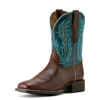 Ariat Womens Round Up Filly Western Boots (10064073) Oiled Teak/Loyal Blue