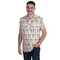 Just Country Mens Logan Half Button Sleeveless Print Shirt (MWNSR252) Stone Western Scene