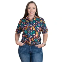 Just Country Womens Izzy Full Button S/S Print Shirt (WWSSR250) Navy Fiesta