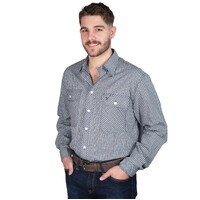 Just Country Mens Austin Full Button L/S Print Shirt (MWLS2585) Navy/Light Blue Check