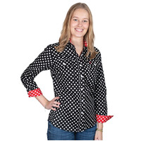 Just Country Womens Abbey Full Button L/S Print Shirt (WWLS2558) Black Polka Dots/Red Polka Dots