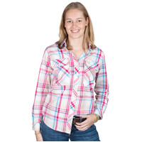 Just Country Womens Abbey Full Button L/S Print Shirt (WWLS2563) Pink/Blue/Tan Plaid
