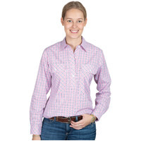 Just Country Womens George Half Button L/S Print Shirt (WWLS2561) Light Pink & Navy Plaid