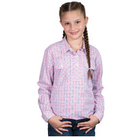 Just Country Girls Harper Half Button L/S Print Shirt (GWLS2561) Light Pink & Navy Plaid