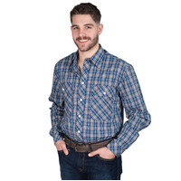 Just Country Mens Austin Full Button L/S Print Shirt (MWLS2587) Cobalt/Rust Plaid