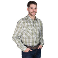 Just Country Mens Austin Full Button L/S Print Shirt (MWLS2586) Olive Plaid