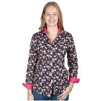 Just Country Womens Abbey Full Button L/S Print Shirt (WWLS2567) Navy Peonies/Hot Pink