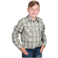 Just Country Boys Brayden Half Button L/S Print Shirt (BWLS2586) Olive Plaid