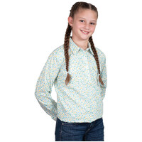 Just Country Girls Harper Half Button L/S Print Shirt (GWLS2570) White/Blue Daisies