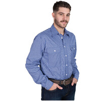 Just Country Mens Austin Full Button Print L/S Work Shirt (MWLS2588) Cobalt/Light Blue Check