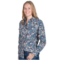 Just Country Womens Abbey Full Button Print L/S Work Shirt (WWLS2578) Navy Cottage Garden