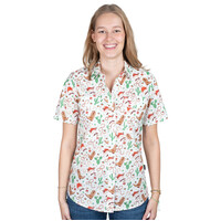 Just Country Womens Izzy Full Button Print S/S Work Shirt (WWSSC250) White Christmas