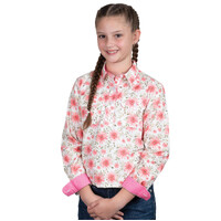 Just Country Girls Harper Half Button Print L/S Work Shirt (GWLS2575) White Gerberas/Rose [SD]