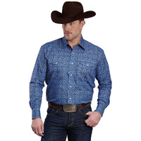Roper Mens Amarillo Collection L/S Print Shirt (01225023) Print Blue