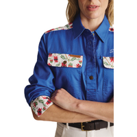 S.Kidman Womens Camfield Half Button L/S Print Shirt (1SHW00027) Mid Blue