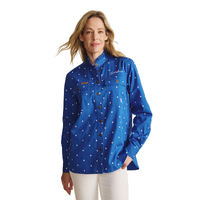 S.Kidman Womens Lilly Pilly Frill Neck Full Button L/S Print Shirt (1SHW00034) Mid Blue