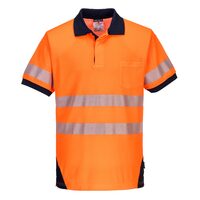 Portwest Mens PW3 Hi-Vis S/S Polo Shirt (T182) Orange/Navy