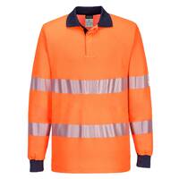 Portwest Mens PW3 Hi-Vis L/S Polo Shirt (T186) Orange/Navy