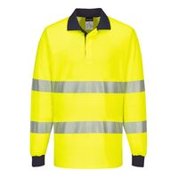Portwest Mens PW3 Hi-Vis L/S Polo Shirt (T186) Yellow/Navy