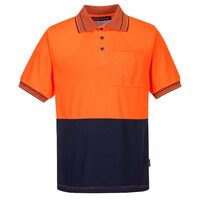 Portwest Mens Micro Mesh S/S Polo Shirt (MP110) Orange/Navy