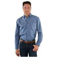 Pure Western Mens Trevor Print Button Down L/S Shirt (P1S1115456) Blue/Green