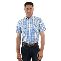 Pure Western Mens Cater Check S/S Shirt (P1S1102451) Royal Blue