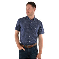 Pure Western Mens Bailey Print S/S Shirt (P1S1102450) Navy/Tan [SD]