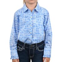Pure Western Girls Kira Print Frill L/S Shirt (P2W5103552) Soft Blue