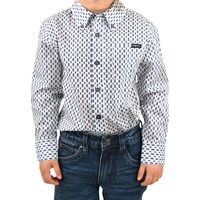 Pure Western Boys Freeman Print Button L/S Shirt (P2W3101518) White/Navy