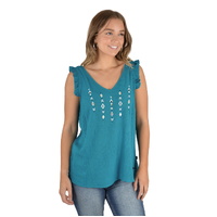 Pure Western Womens Patty Woven Tank (P2S2597645) Teal [SD]