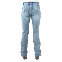 Pure Western Womens Criss Cross Relax Rider Jeans - 36 Leg (PCP2210729) Moonshine