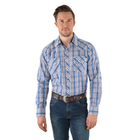 Pure Western Mens Bolt Check Western L/S Shirt (P3W1100671) Navy/Blue [SD]