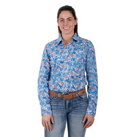 Pure Western Womens Frances L/S Shirt (P3S2571785) Blue/Coral [SD]