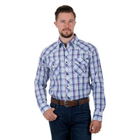 Pure Western Mens Alex L/S Shirt (P3S1100752) Blue/Red